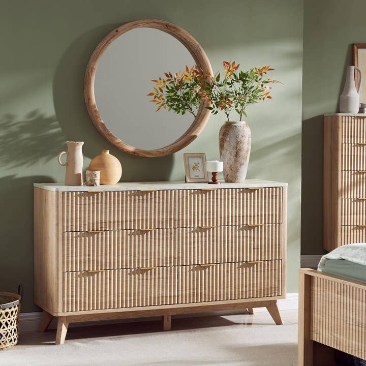Natural Oak 6-Drawer Dresser with Marble Top – Olive & Sage Co Natural Oak 6-Drawer Dresser with Marble Top – Olive & Sage Co
