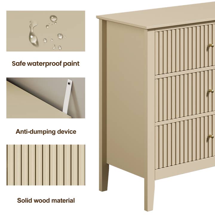 Beige 6 Drawer Dresser, Fluted Modern Wood Dresser – Olive & Sage Co Beige 6 Drawer Dresser, Fluted Modern Wood Dresser – Olive & Sage Co
