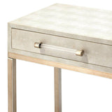 Cream Leather Mid Century Modern Side Table with Drawer