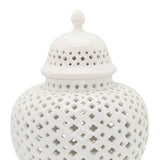 White Ceramic Ginger Jar Vase with Removable Lid