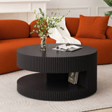 31.5'' Round Coffee Table,Modern Center Table with Storage,Vertical Stripe Design Coffee Table For Living Room,Bedroom Black Black Mdf