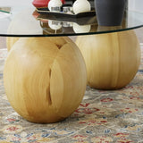 Glass Coffee Table Black Decorative Wooden Balls - Modern Center Table