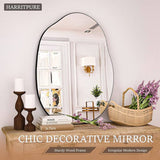 Irregular Wall Mirror 22X32 Black Asymmetrical Bathroom Mirror Wood Framed Modern Decorative Vanity Mirrors For Bedroom Living Room Entryway