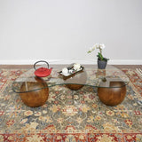 Glass Coffee Table Black Decorative Wooden Balls - Modern Center Table