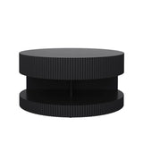 31.5'' Round Coffee Table,Modern Center Table with Storage,Vertical Stripe Design Coffee Table For Living Room,Bedroom Black Black Mdf