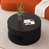 31.5'' Round Coffee Table,Modern Center Table with Storage,Vertical Stripe Design Coffee Table For Living Room,Bedroom Black Black Mdf