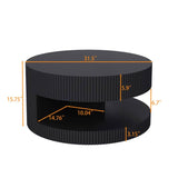 31.5'' Round Coffee Table,Modern Center Table with Storage,Vertical Stripe Design Coffee Table For Living Room,Bedroom Black Black Mdf