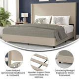 Beige King Platform Bed with Tufted Headboard