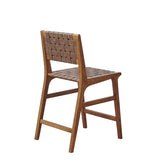 Mid-Century Faux Leather Strapped 24" Counter Stool, Brown