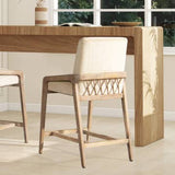 25.5" Solid Ash Wood Upholstered Counter Stool with Rope
