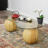 Glass Coffee Table Black Decorative Wooden Balls - Modern Center Table