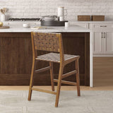 Mid-Century Faux Leather Strapped 24" Counter Stool, Brown