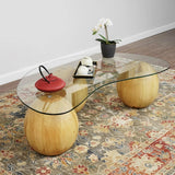 Glass Coffee Table Black Decorative Wooden Balls - Modern Center Table