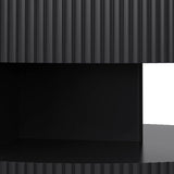 31.5'' Round Coffee Table,Modern Center Table with Storage,Vertical Stripe Design Coffee Table For Living Room,Bedroom Black Black Mdf