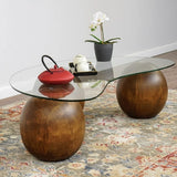 Glass Coffee Table Black Decorative Wooden Balls - Modern Center Table