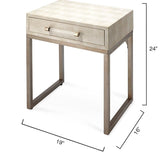 Cream Leather Mid Century Modern Side Table with Drawer
