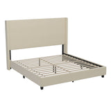 Beige King Platform Bed with Tufted Headboard