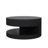 31.5'' Round Coffee Table,Modern Center Table with Storage,Vertical Stripe Design Coffee Table For Living Room,Bedroom Black Black Mdf