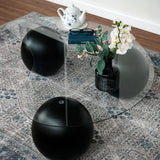 Glass Coffee Table Black Decorative Wooden Balls - Modern Center Table