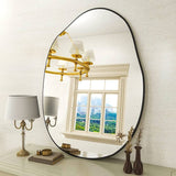 Irregular Wall Mirror 22X32 Black Asymmetrical Bathroom Mirror Wood Framed Modern Decorative Vanity Mirrors For Bedroom Living Room Entryway