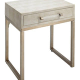 Cream Leather Mid Century Modern Side Table with Drawer