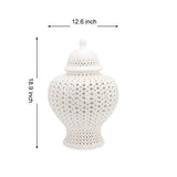 White Ceramic Ginger Jar Vase with Removable Lid