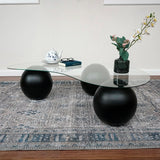 Glass Coffee Table Black Decorative Wooden Balls - Modern Center Table