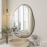 Irregular Wall Mirror 22X32 Black Asymmetrical Bathroom Mirror Wood Framed Modern Decorative Vanity Mirrors For Bedroom Living Room Entryway