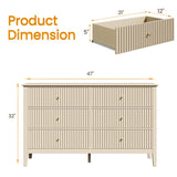 Beige 6 Drawer Dresser, Fluted Modern Wood Dresser
