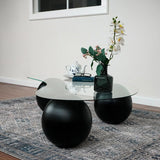 Glass Coffee Table Black Decorative Wooden Balls - Modern Center Table