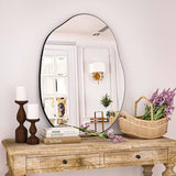 Irregular Wall Mirror 22X32 Black Asymmetrical Bathroom Mirror Wood Framed Modern Decorative Vanity Mirrors For Bedroom Living Room Entryway