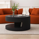 31.5'' Round Coffee Table,Modern Center Table with Storage,Vertical Stripe Design Coffee Table For Living Room,Bedroom Black Black Mdf