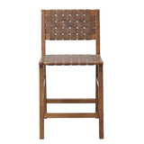 Mid-Century Faux Leather Strapped 24" Counter Stool, Brown