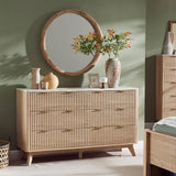 Natural Oak 6-Drawer Dresser with Marble Top