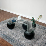 Glass Coffee Table Black Decorative Wooden Balls - Modern Center Table