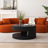 31.5'' Round Coffee Table,Modern Center Table with Storage,Vertical Stripe Design Coffee Table For Living Room,Bedroom Black Black Mdf