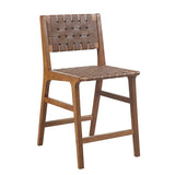 Mid-Century Faux Leather Strapped 24" Counter Stool, Brown