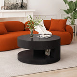 31.5'' Round Coffee Table,Modern Center Table with Storage,Vertical Stripe Design Coffee Table For Living Room,Bedroom Black Black Mdf