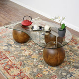 Glass Coffee Table Black Decorative Wooden Balls - Modern Center Table
