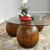 Glass Coffee Table Black Decorative Wooden Balls - Modern Center Table