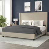 Beige King Platform Bed with Tufted Headboard