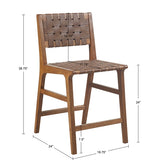 Mid-Century Faux Leather Strapped 24" Counter Stool, Brown