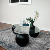 Glass Coffee Table Black Decorative Wooden Balls - Modern Center Table